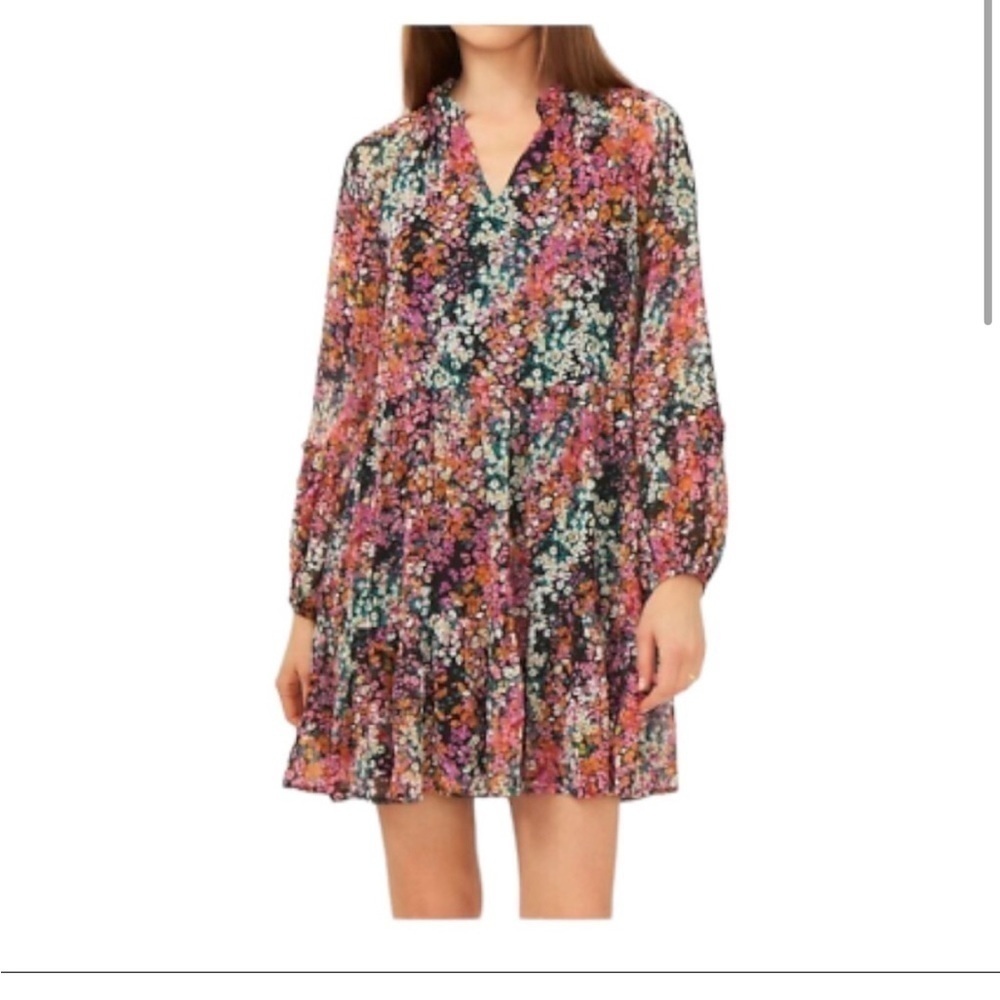 NWT VINCE CAMUTO Ladies Three Tier Mini Dress in Black Multi Color medium